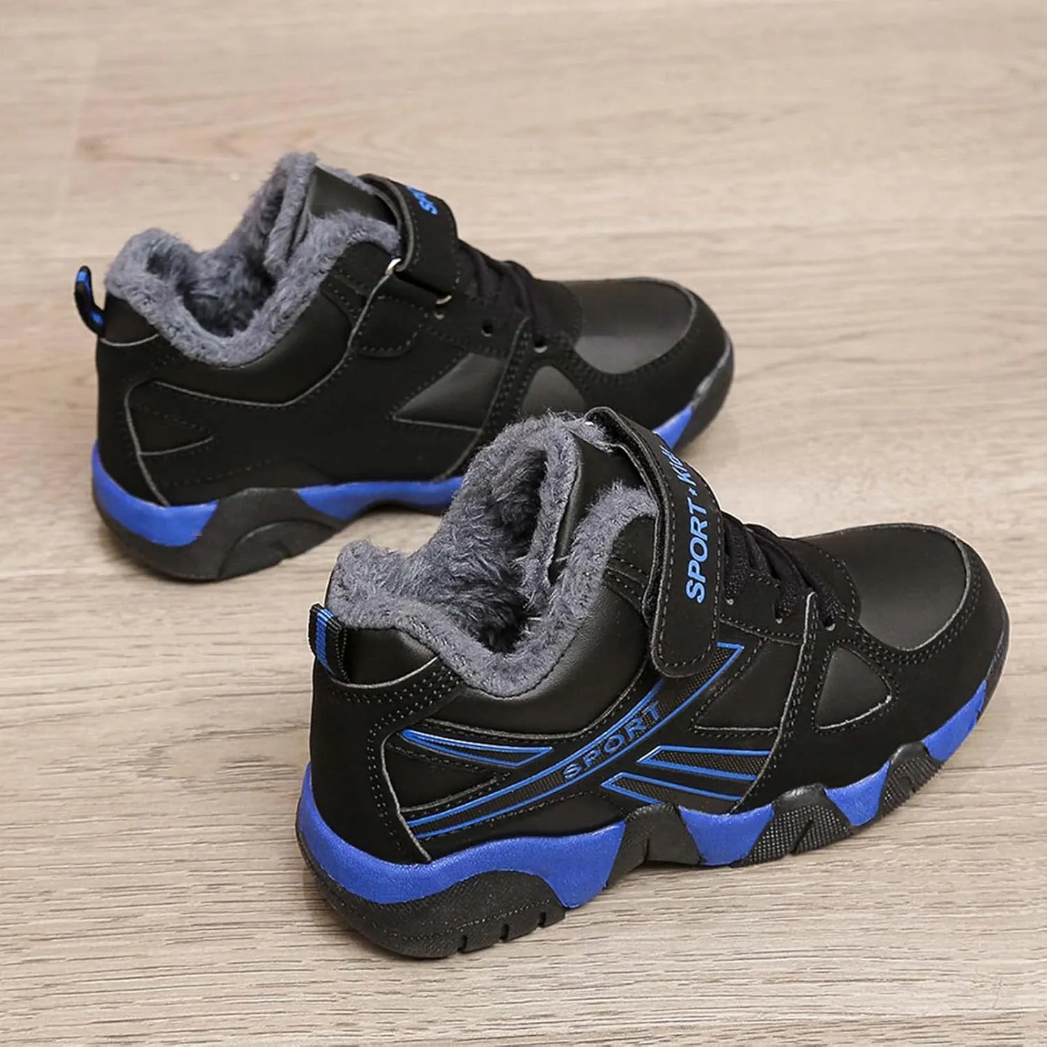 Eliogn Boys Winter Sneakers Faux Fur Ankle Booties Unisex Kids Warm High Top Traines Sport Shoes (Big Kid/Little Kid)