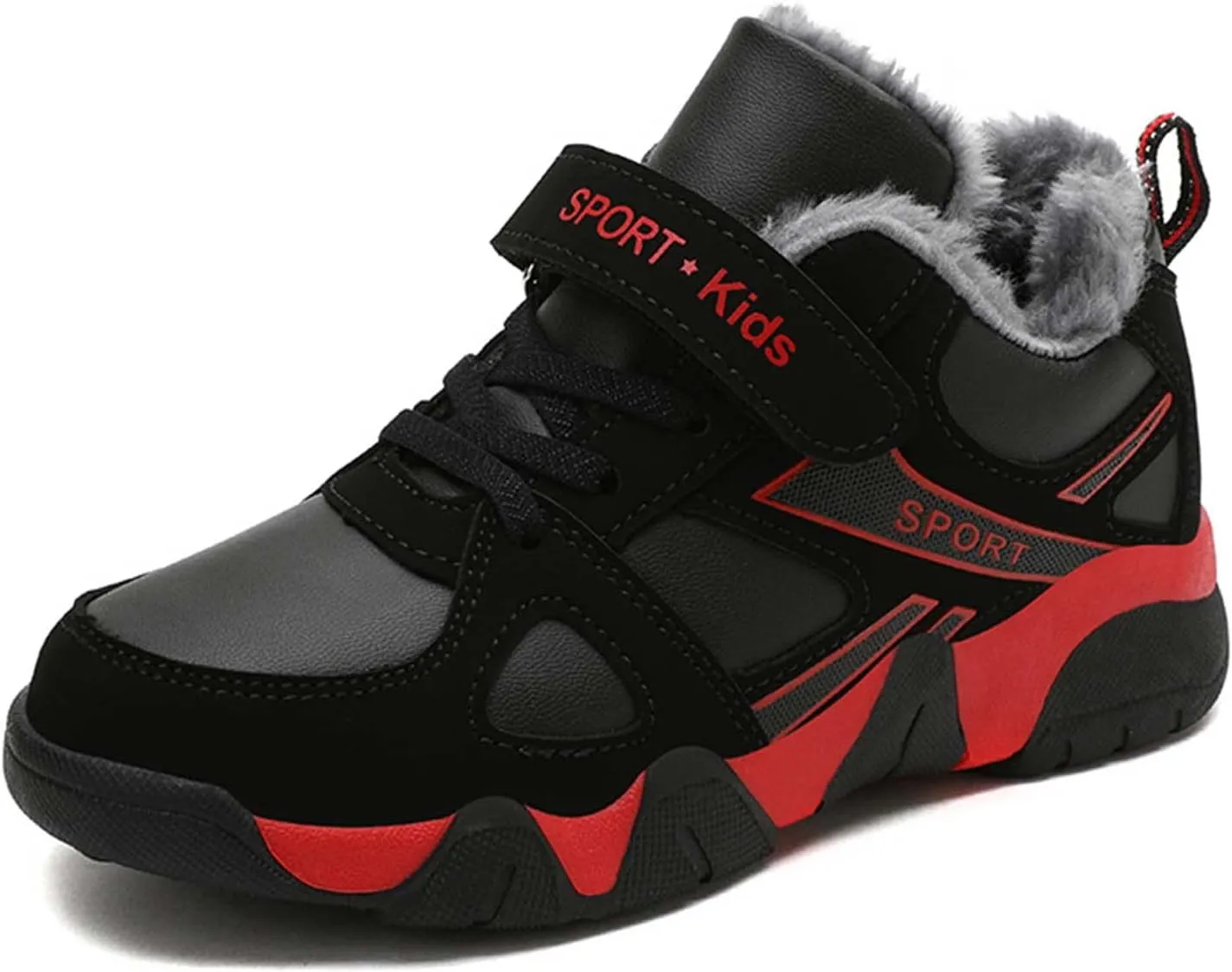 Eliogn Boys Winter Sneakers Faux Fur Ankle Booties Unisex Kids Warm High Top Traines Sport Shoes (Big Kid/Little Kid)