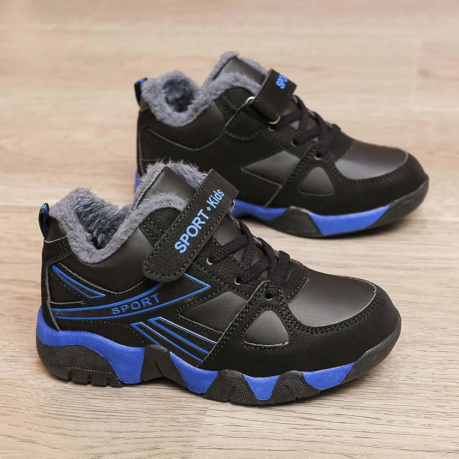 Eliogn Boys Winter Sneakers Faux Fur Ankle Booties Unisex Kids Warm High Top Traines Sport Shoes (Big Kid/Little Kid)
