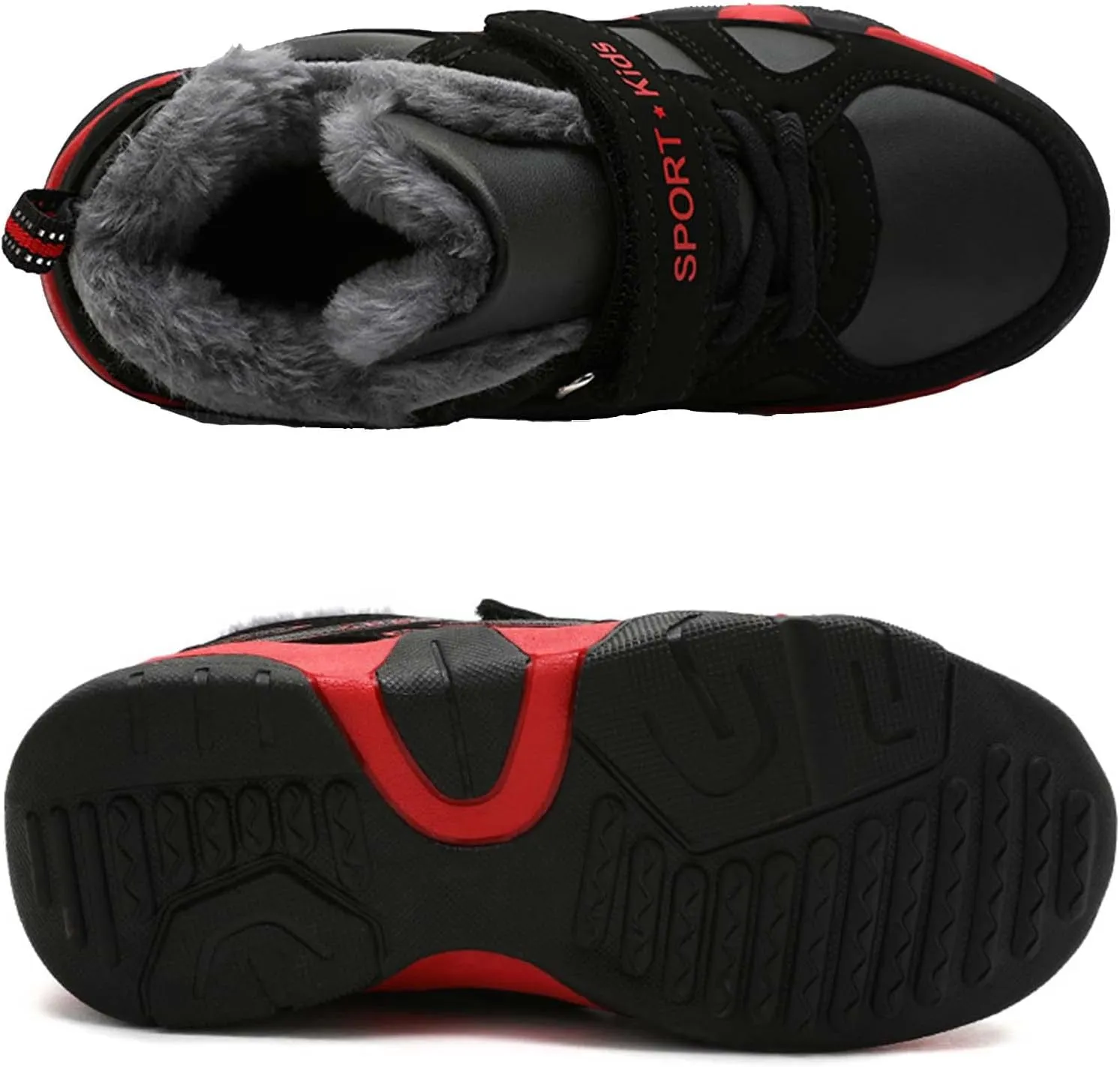Eliogn Boys Winter Sneakers Faux Fur Ankle Booties Unisex Kids Warm High Top Traines Sport Shoes (Big Kid/Little Kid)