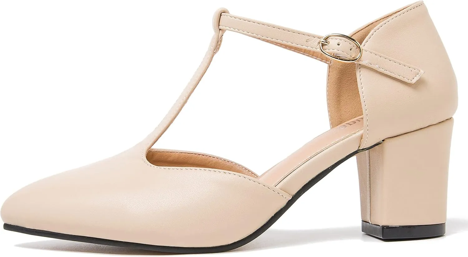 Enelauge Women's T-Strap Mary Jane Pumps Pointed Toe Ankle Strap Buckle Chunky Block Heel D'Orsay Sandals Dress Shoes