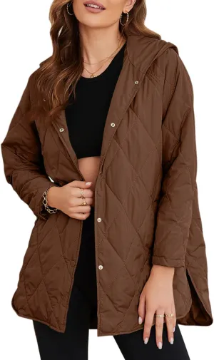 EVALESS Long Jackets for Women Fashion 2024 Winter Coat for Women Business Casual Diamond Quilted Hooded Lightweight Jackets
