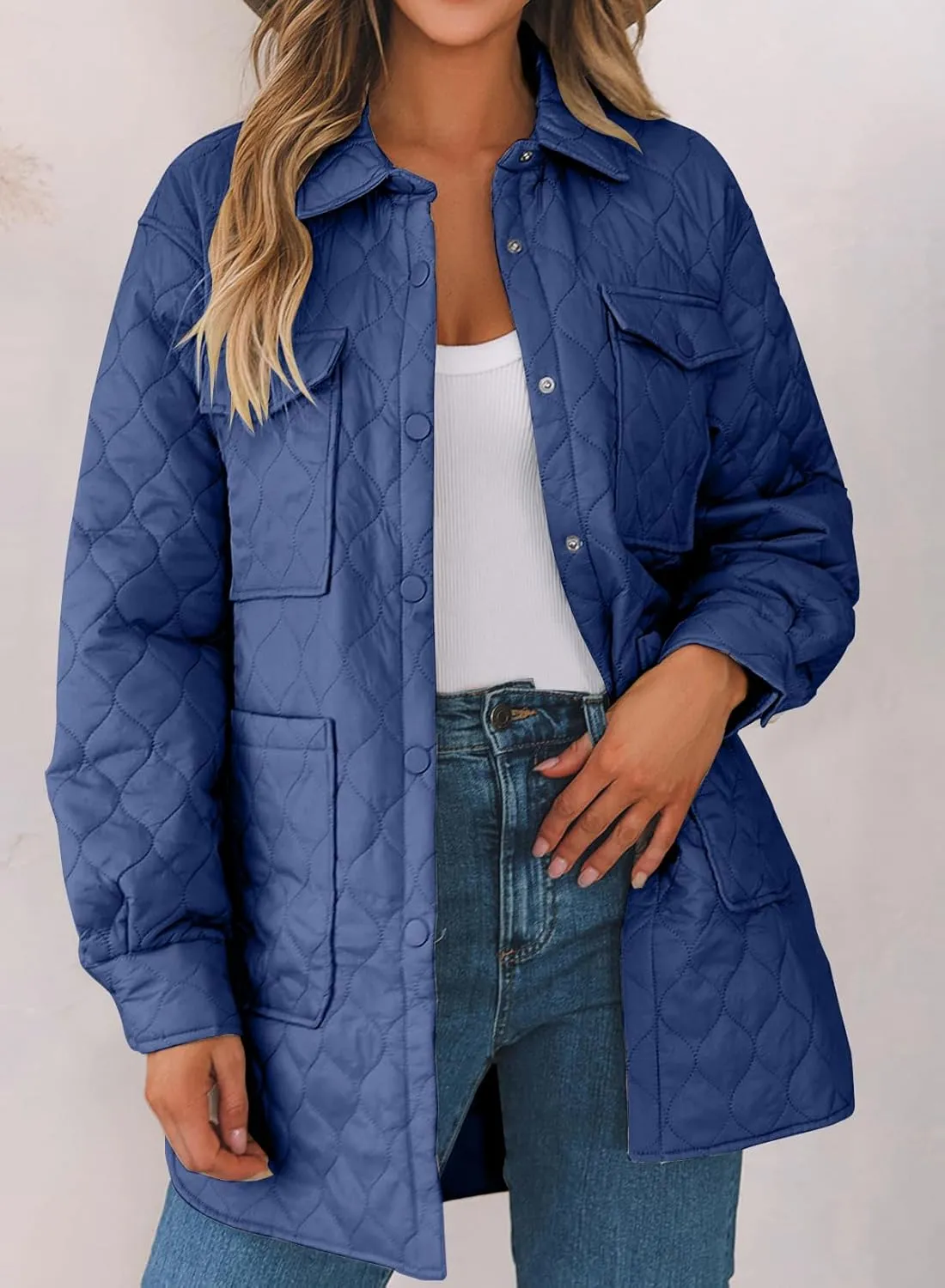 EVALESS Quilted Jackets for Women Lightweight Long Sleeve Button Down Puffer Jacket Warm Winter Coat Outerwear with Pockets