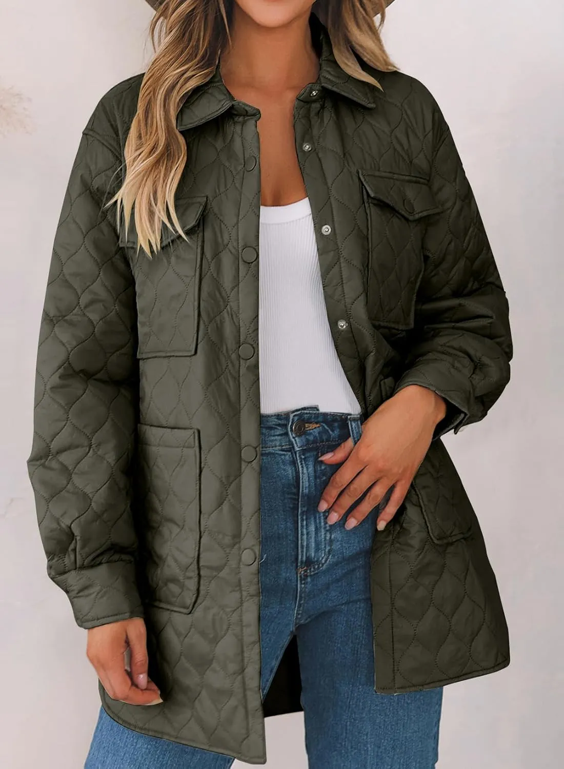EVALESS Quilted Jackets for Women Lightweight Long Sleeve Button Down Puffer Jacket Warm Winter Coat Outerwear with Pockets