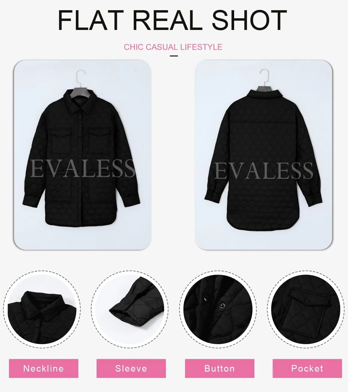 EVALESS Quilted Jackets for Women Lightweight Long Sleeve Button Down Puffer Jacket Warm Winter Coat Outerwear with Pockets
