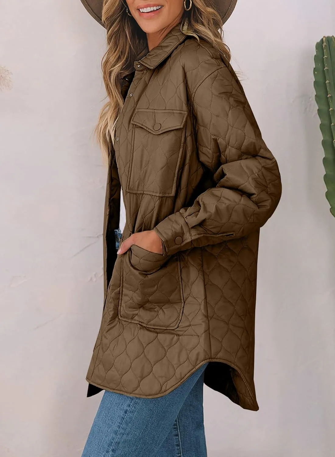 EVALESS Quilted Jackets for Women Lightweight Long Sleeve Button Down Puffer Jacket Warm Winter Coat Outerwear with Pockets