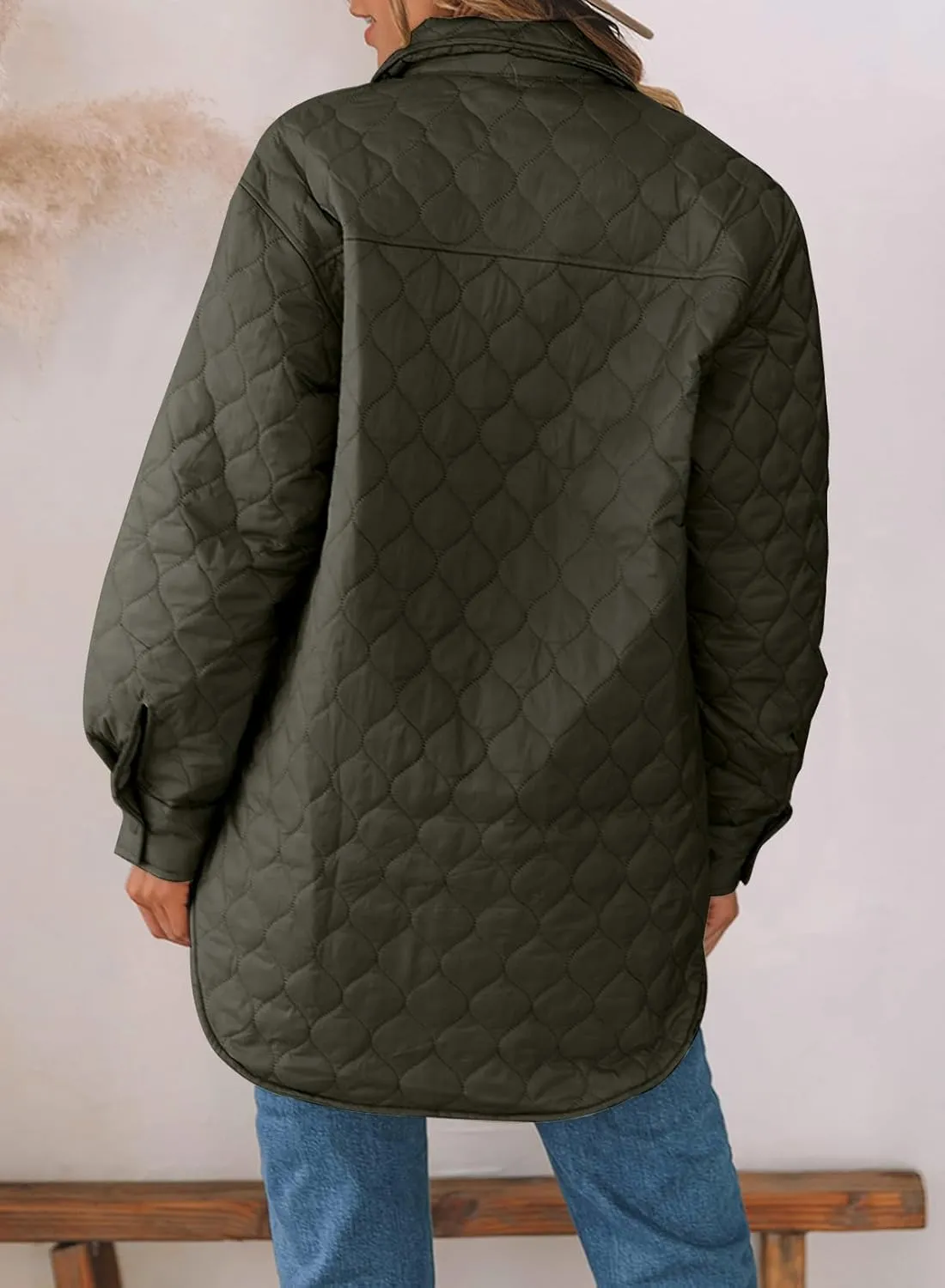 EVALESS Quilted Jackets for Women Lightweight Long Sleeve Button Down Puffer Jacket Warm Winter Coat Outerwear with Pockets