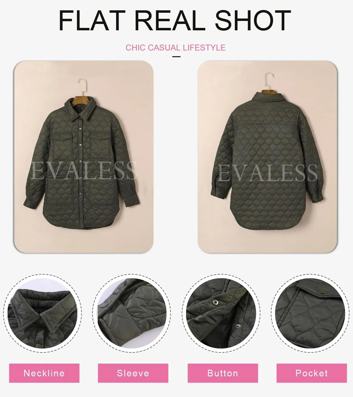 EVALESS Quilted Jackets for Women Lightweight Long Sleeve Button Down Puffer Jacket Warm Winter Coat Outerwear with Pockets