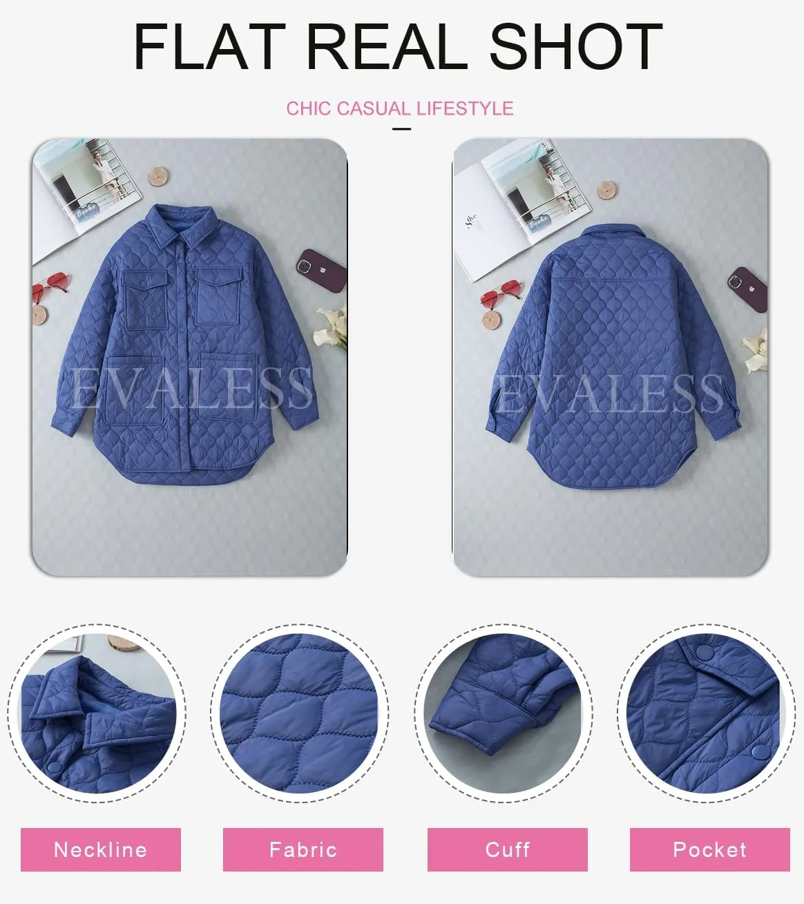 EVALESS Quilted Jackets for Women Lightweight Long Sleeve Button Down Puffer Jacket Warm Winter Coat Outerwear with Pockets