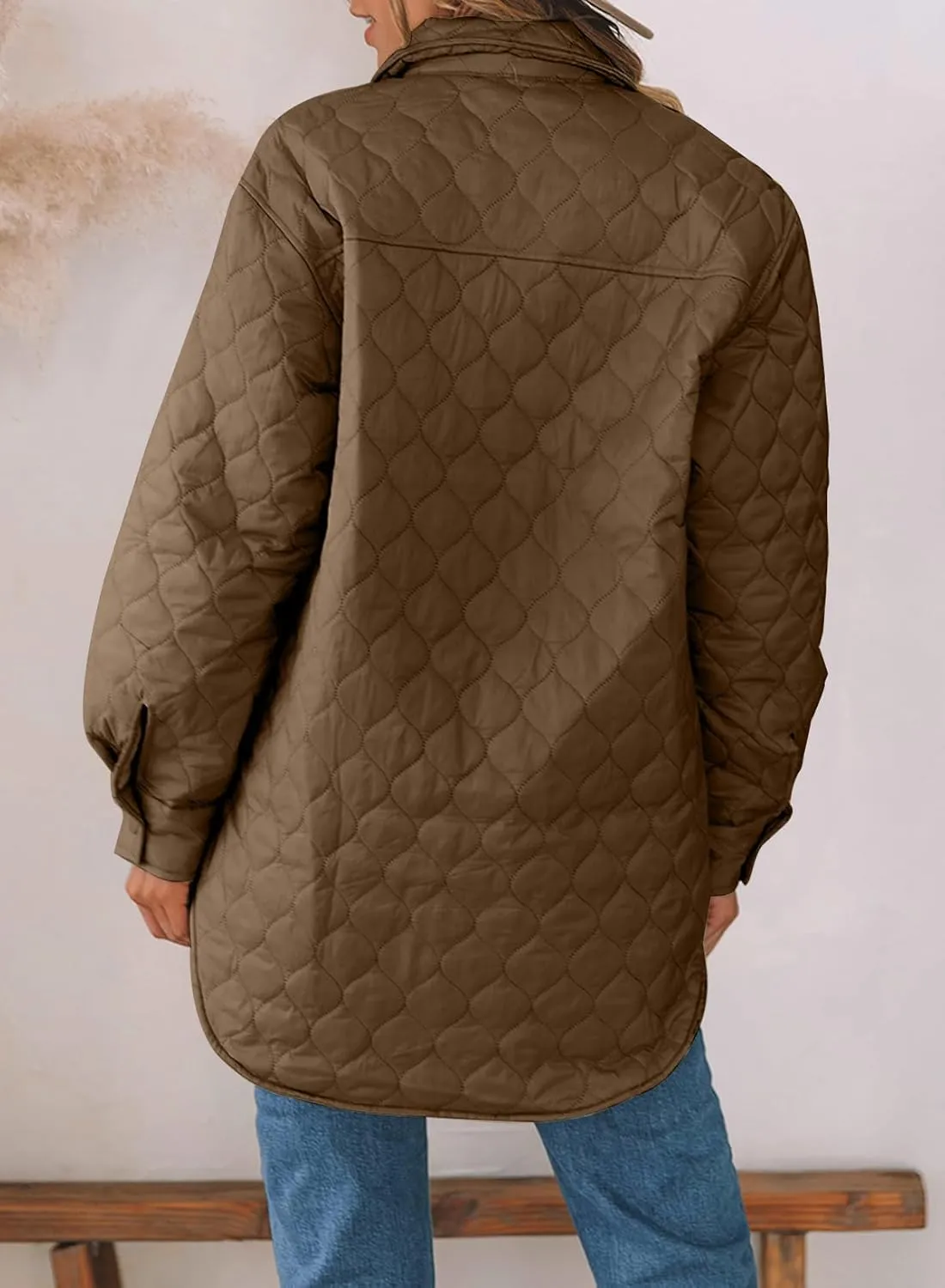 EVALESS Quilted Jackets for Women Lightweight Long Sleeve Button Down Puffer Jacket Warm Winter Coat Outerwear with Pockets