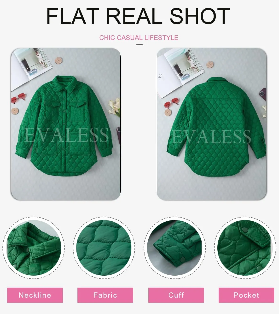 EVALESS Quilted Jackets for Women Lightweight Long Sleeve Button Down Puffer Jacket Warm Winter Coat Outerwear with Pockets