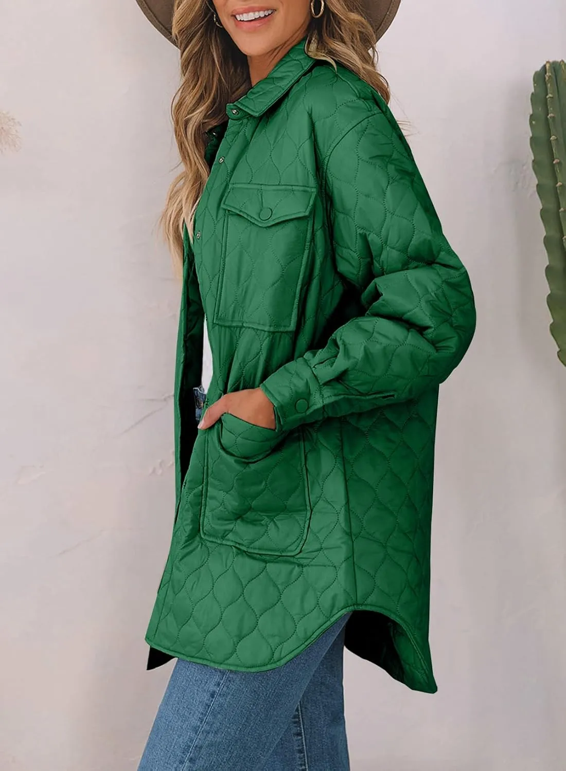 EVALESS Quilted Jackets for Women Lightweight Long Sleeve Button Down Puffer Jacket Warm Winter Coat Outerwear with Pockets