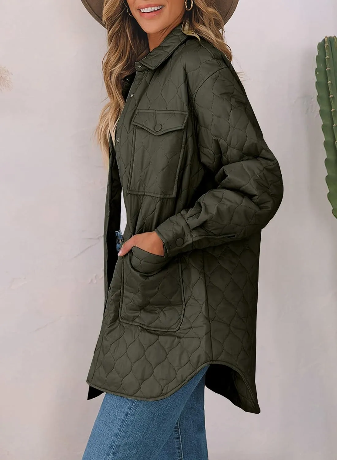 EVALESS Quilted Jackets for Women Lightweight Long Sleeve Button Down Puffer Jacket Warm Winter Coat Outerwear with Pockets