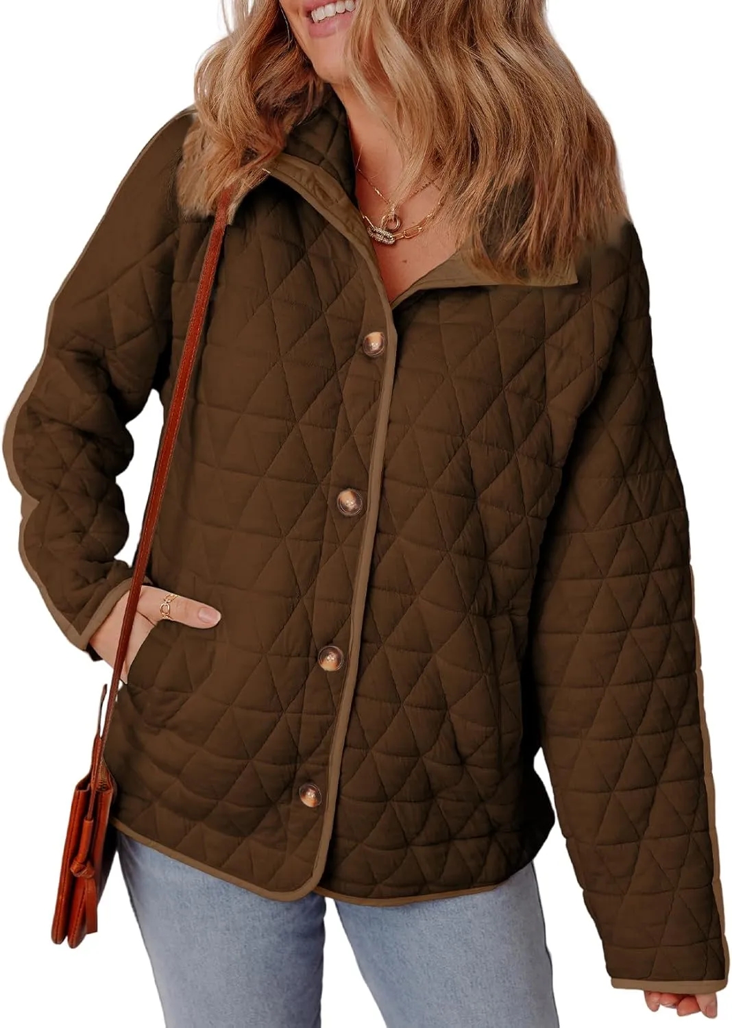 EVALESS Women's Lightweight Diamond Quilted Jacket Casual Winter Open Front Button Down Puffer Coat Outwear Cardigan