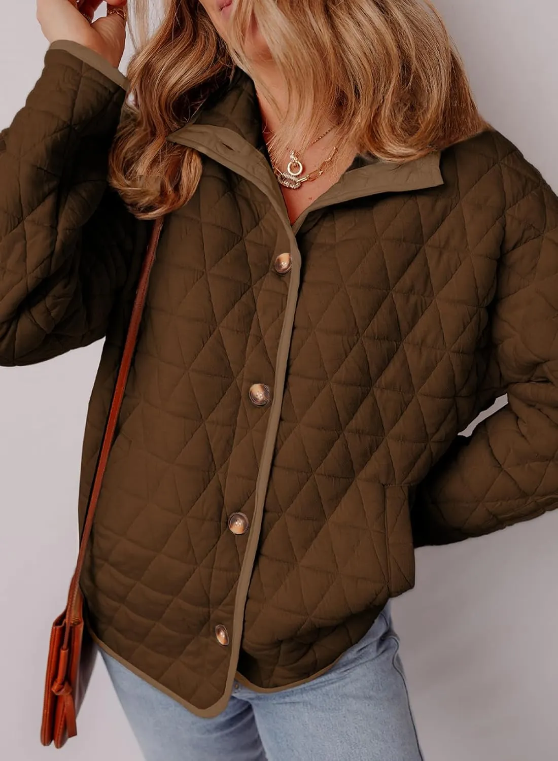 EVALESS Women's Lightweight Diamond Quilted Jacket Casual Winter Open Front Button Down Puffer Coat Outwear Cardigan