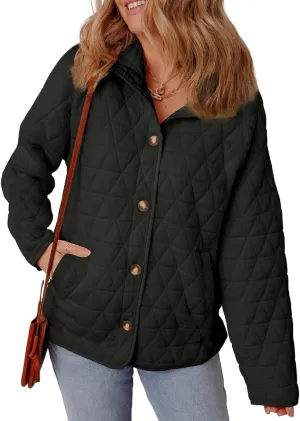 EVALESS Women's Lightweight Diamond Quilted Jacket Casual Winter Open Front Button Down Puffer Coat Outwear Cardigan