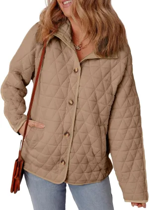 EVALESS Women's Lightweight Diamond Quilted Jacket Casual Winter Open Front Button Down Puffer Coat Outwear Cardigan