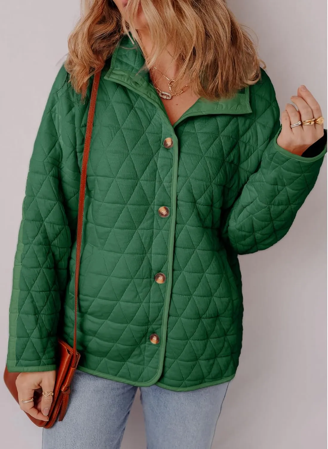 EVALESS Women's Lightweight Diamond Quilted Jacket Casual Winter Open Front Button Down Puffer Coat Outwear Cardigan