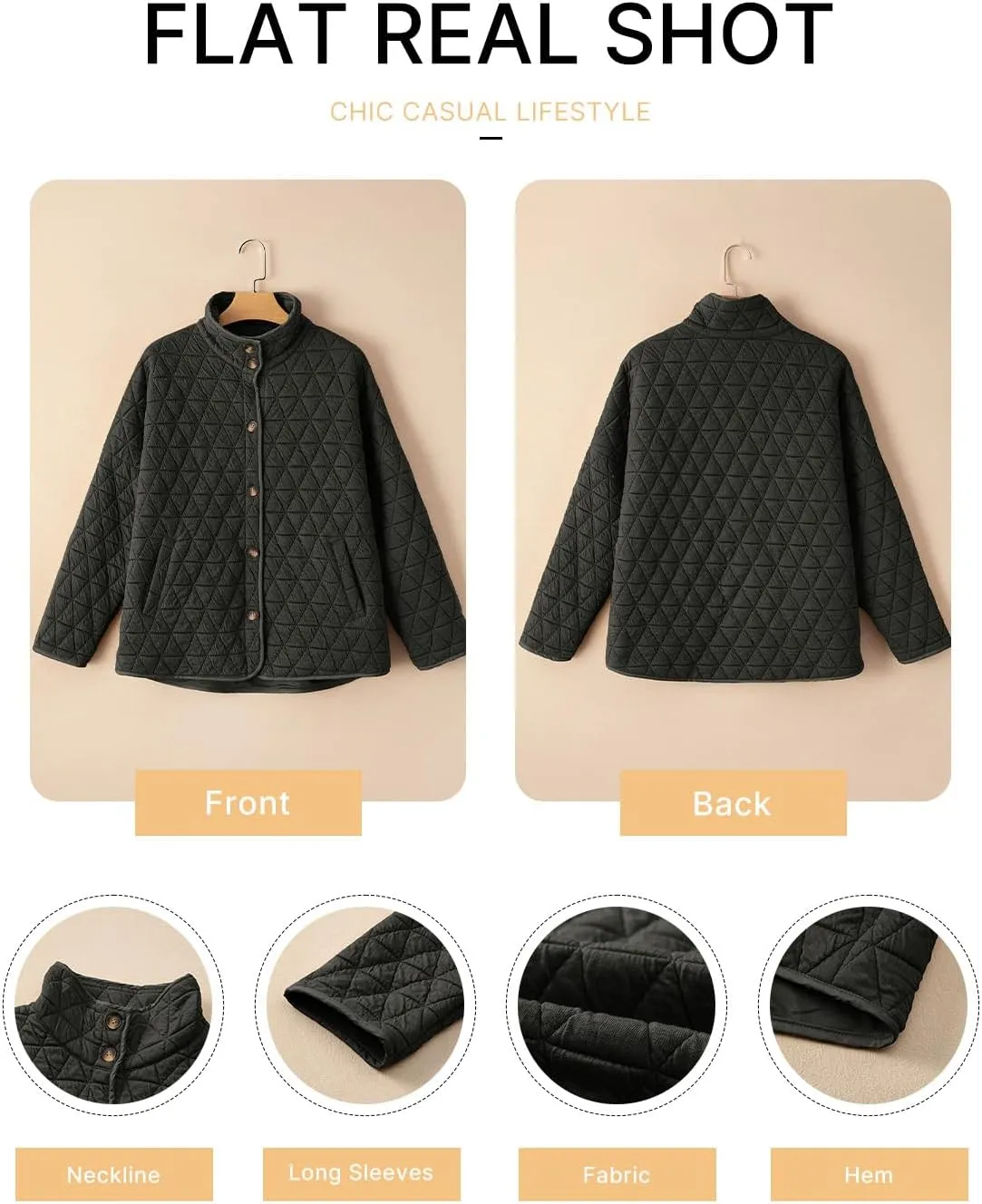 EVALESS Women's Lightweight Diamond Quilted Jacket Casual Winter Open Front Button Down Puffer Coat Outwear Cardigan