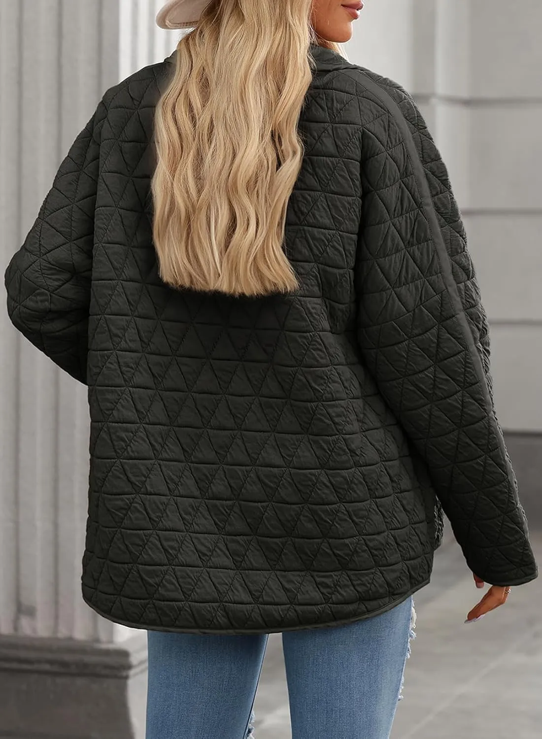 EVALESS Women's Lightweight Diamond Quilted Jacket Casual Winter Open Front Button Down Puffer Coat Outwear Cardigan