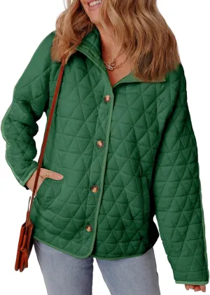 EVALESS Women's Lightweight Diamond Quilted Jacket Casual Winter Open Front Button Down Puffer Coat Outwear Cardigan