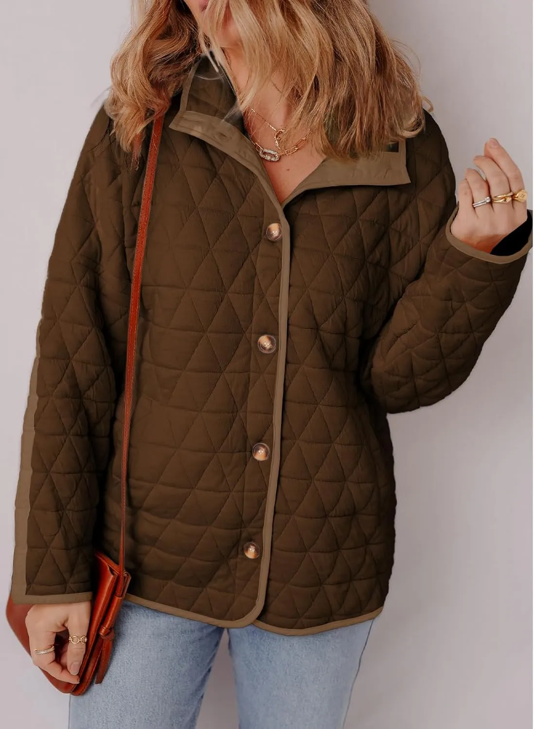 EVALESS Women's Lightweight Diamond Quilted Jacket Casual Winter Open Front Button Down Puffer Coat Outwear Cardigan