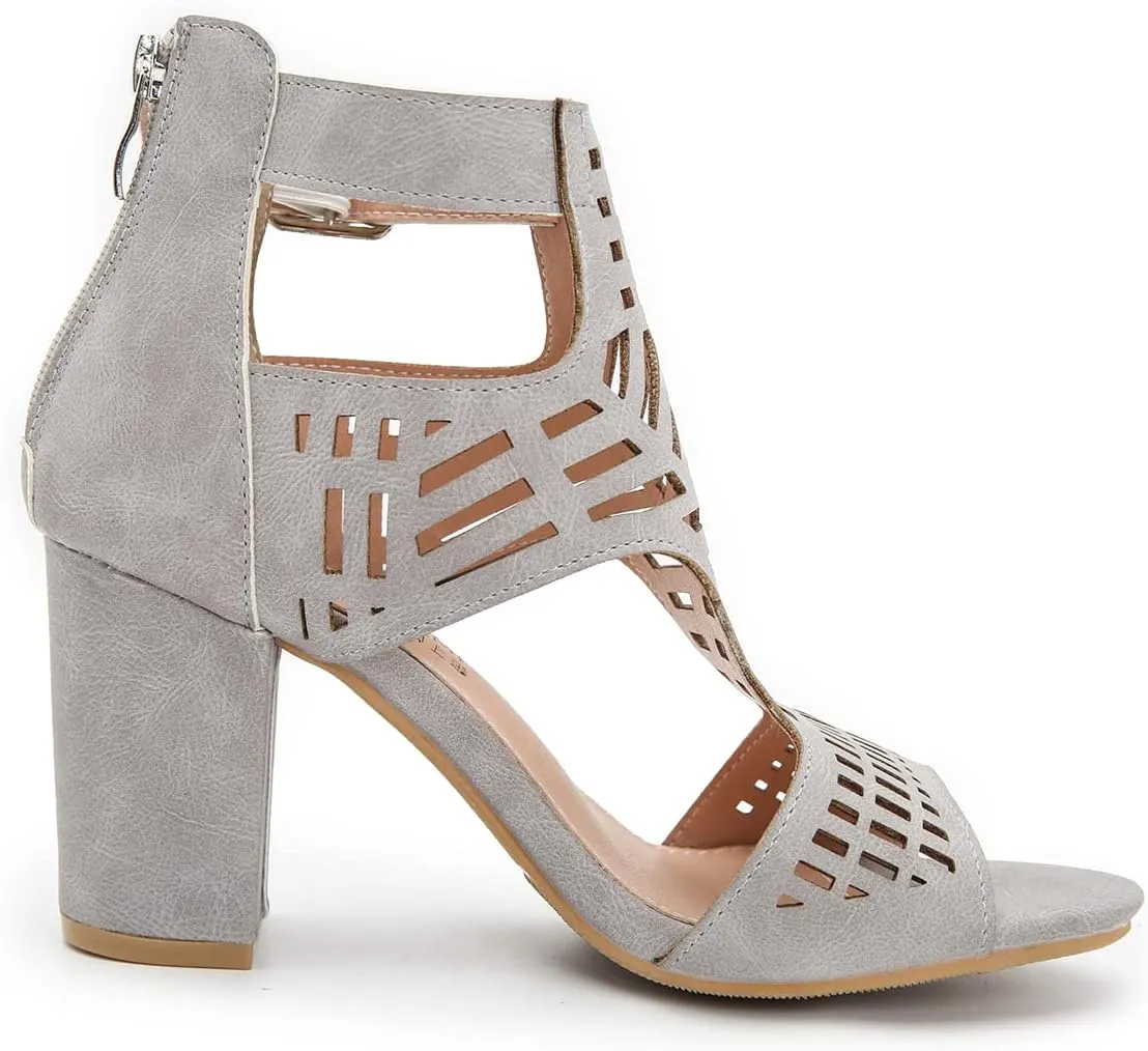 Fashion Peep Toe Booties for Women Cutout Block Heels Sandals Gladiator Summer Mesh Booties