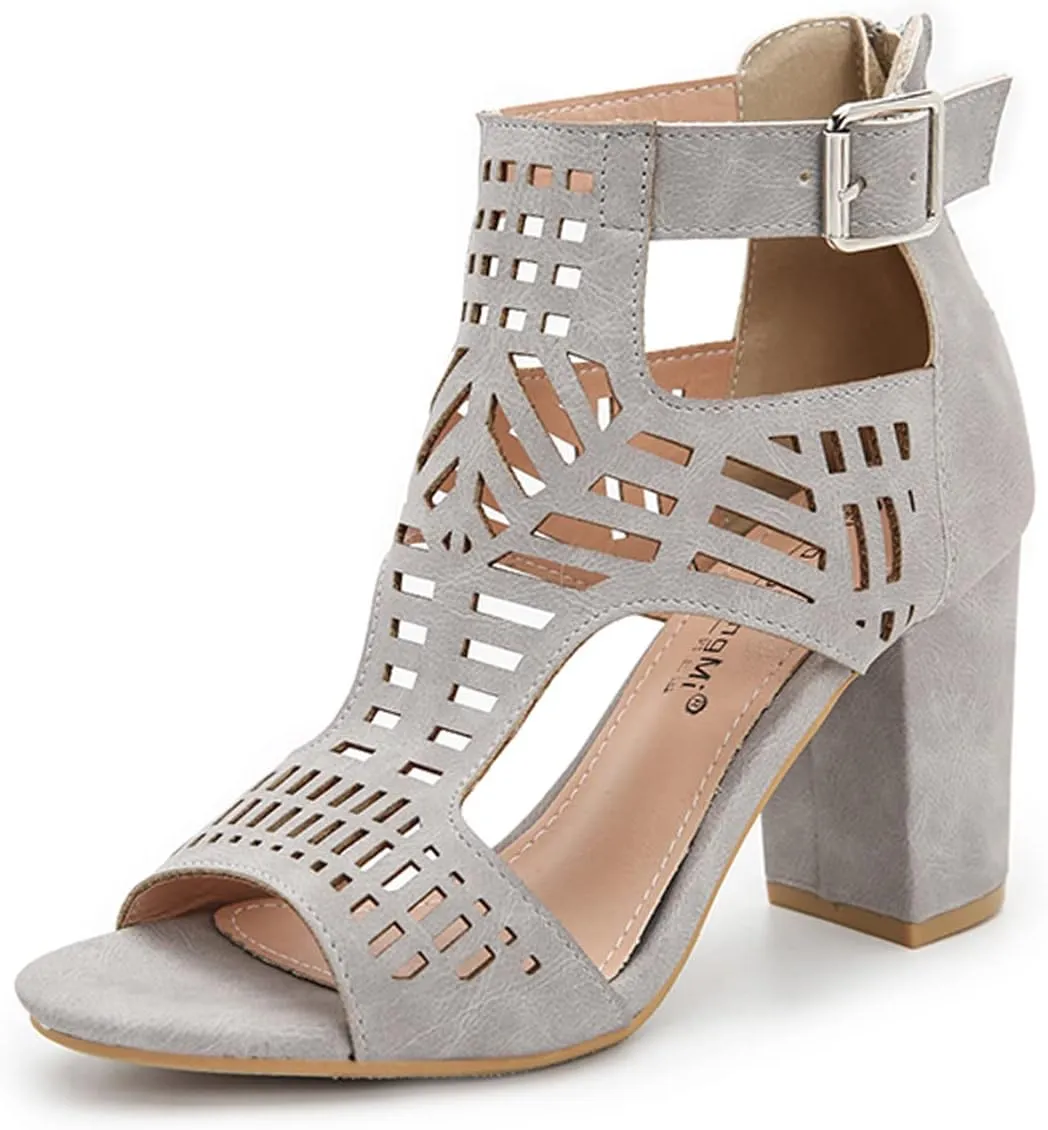 Fashion Peep Toe Booties for Women Cutout Block Heels Sandals Gladiator Summer Mesh Booties