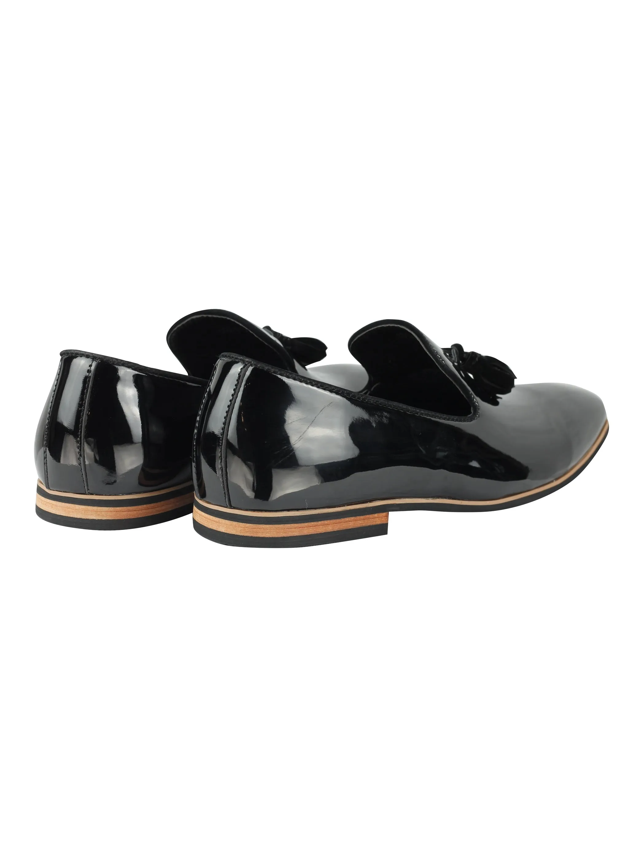 FAUX LEATHER SHINY SLIP ON BLACK SHOES