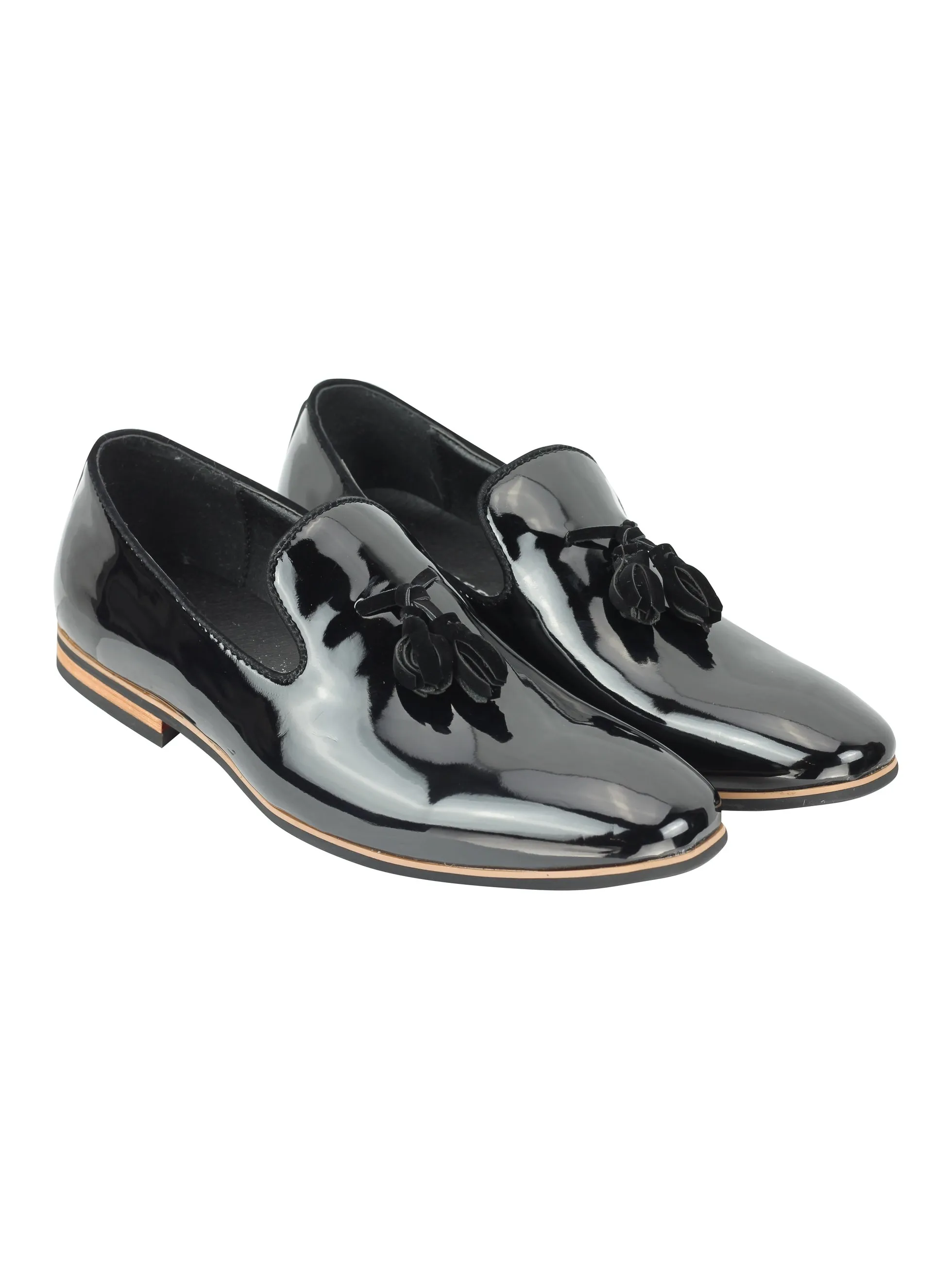 FAUX LEATHER SHINY SLIP ON BLACK SHOES