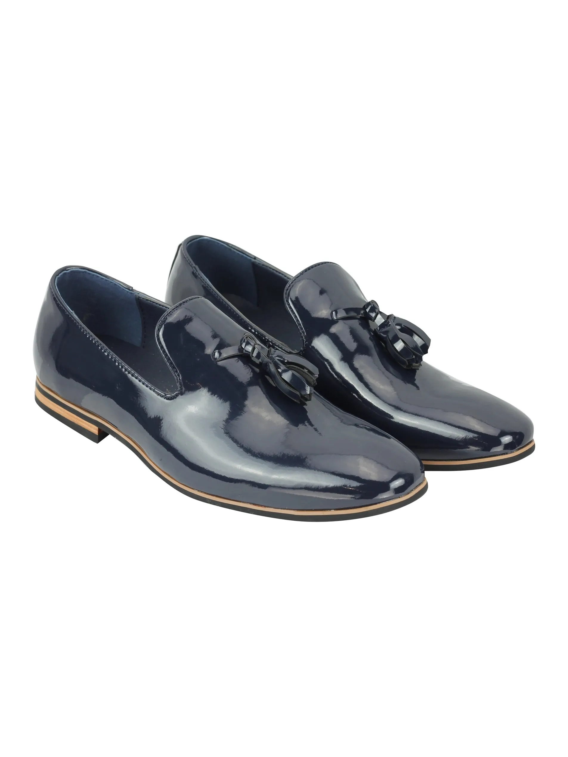 FAUX LEATHER SHINY SLIP ON NAVY SHOES