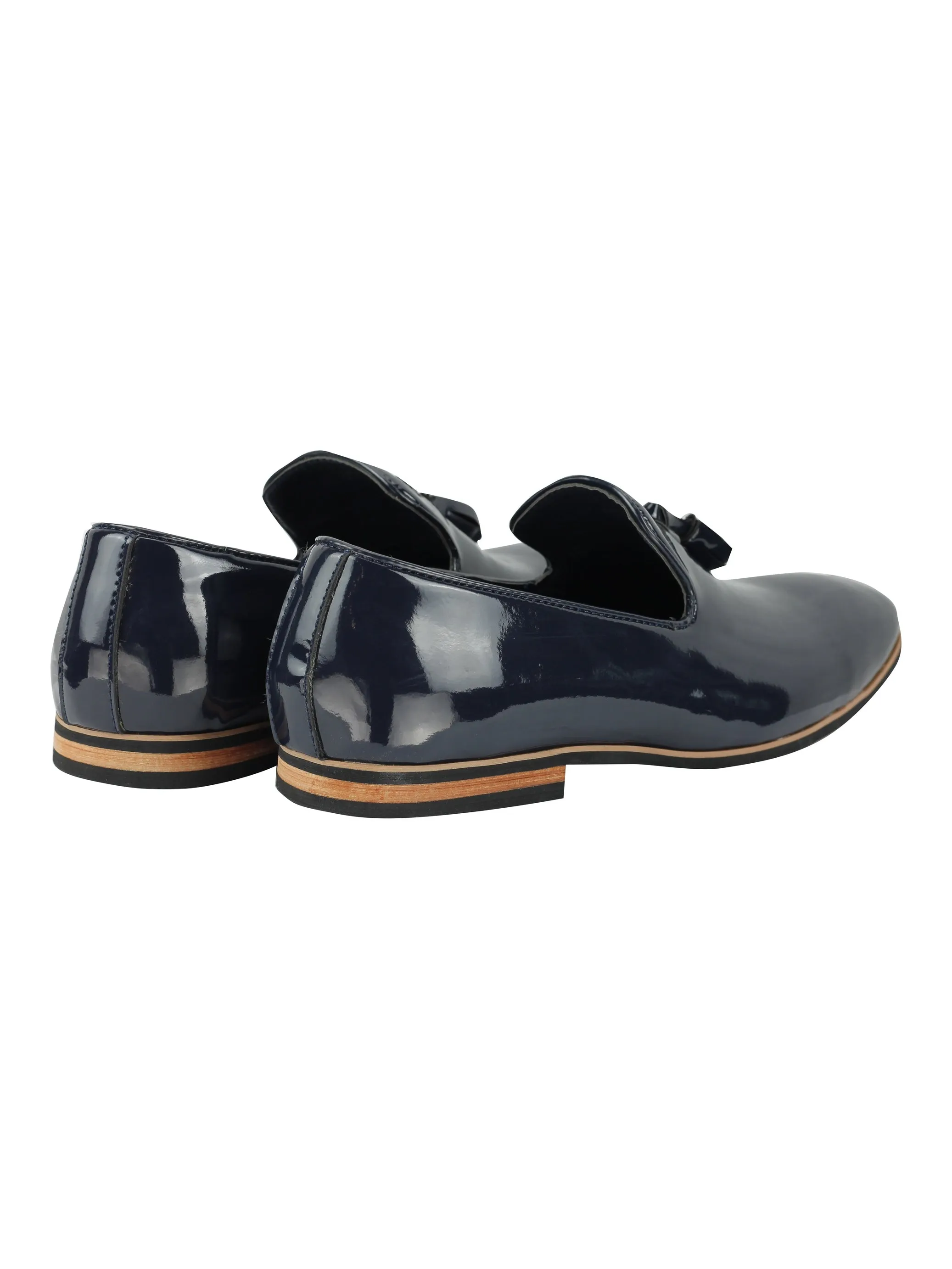 FAUX LEATHER SHINY SLIP ON NAVY SHOES