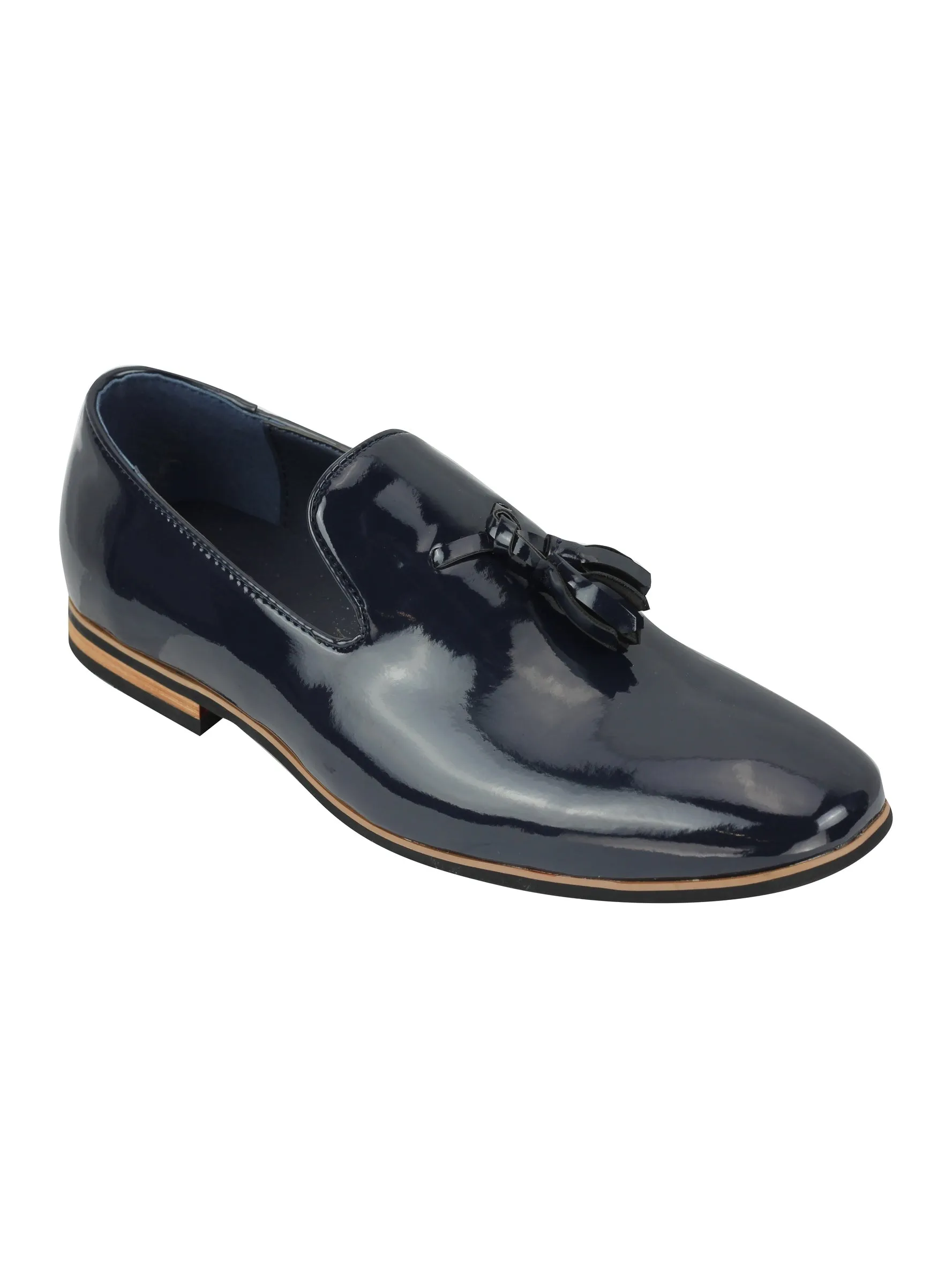 FAUX LEATHER SHINY SLIP ON NAVY SHOES