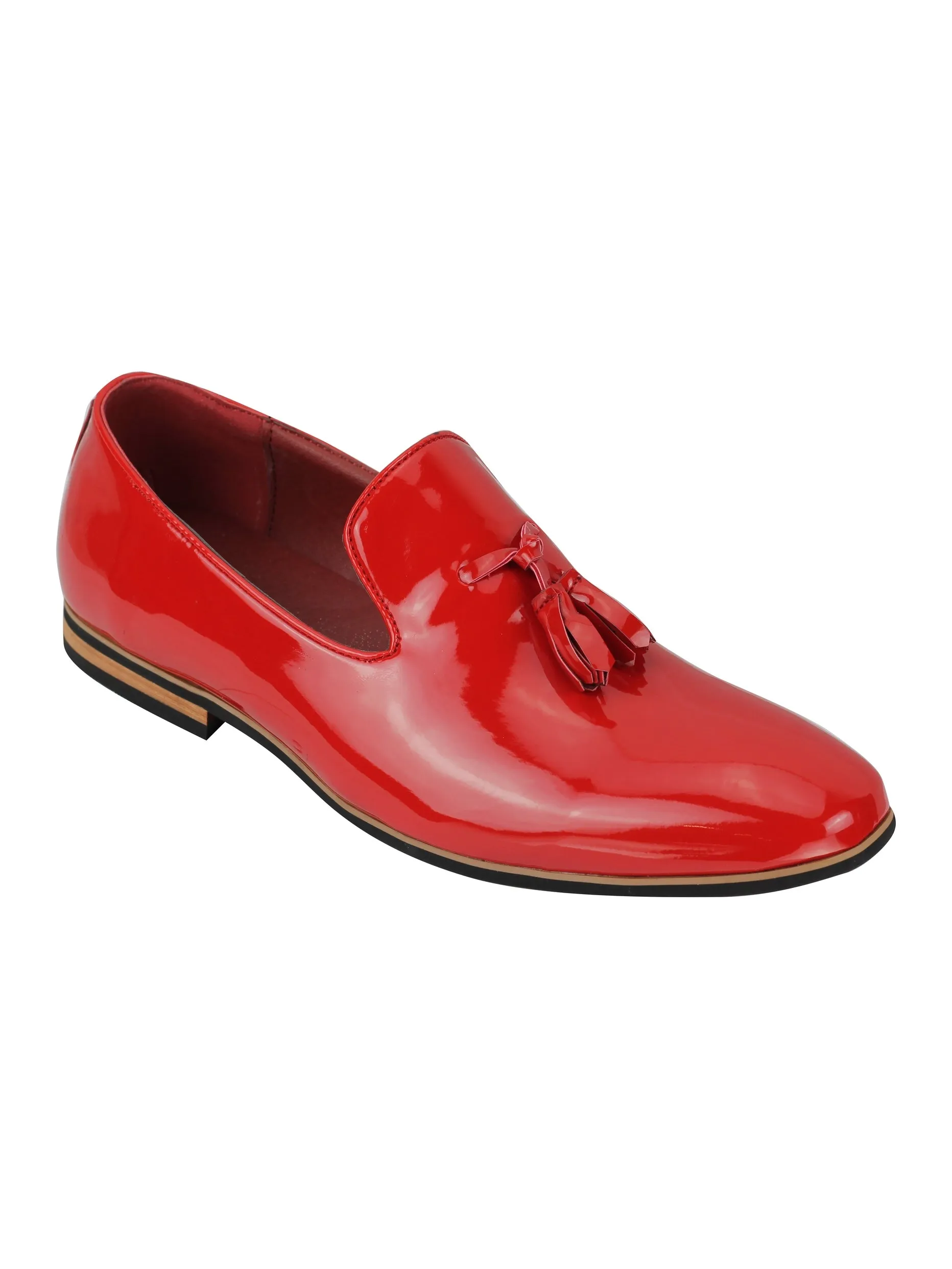 FAUX LEATHER SHINY SLIP ON SHOES IN RED