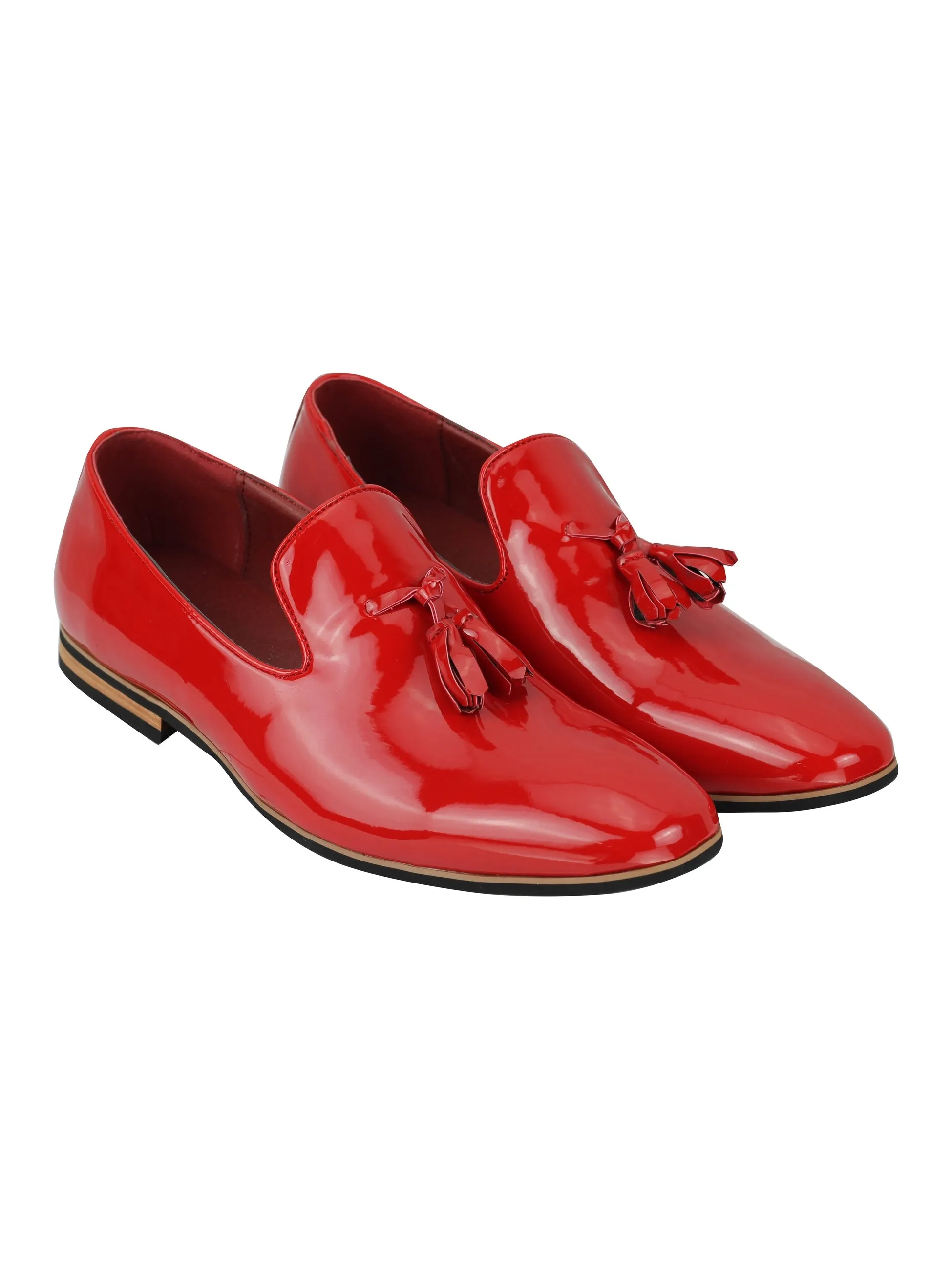 FAUX LEATHER SHINY SLIP ON SHOES IN RED