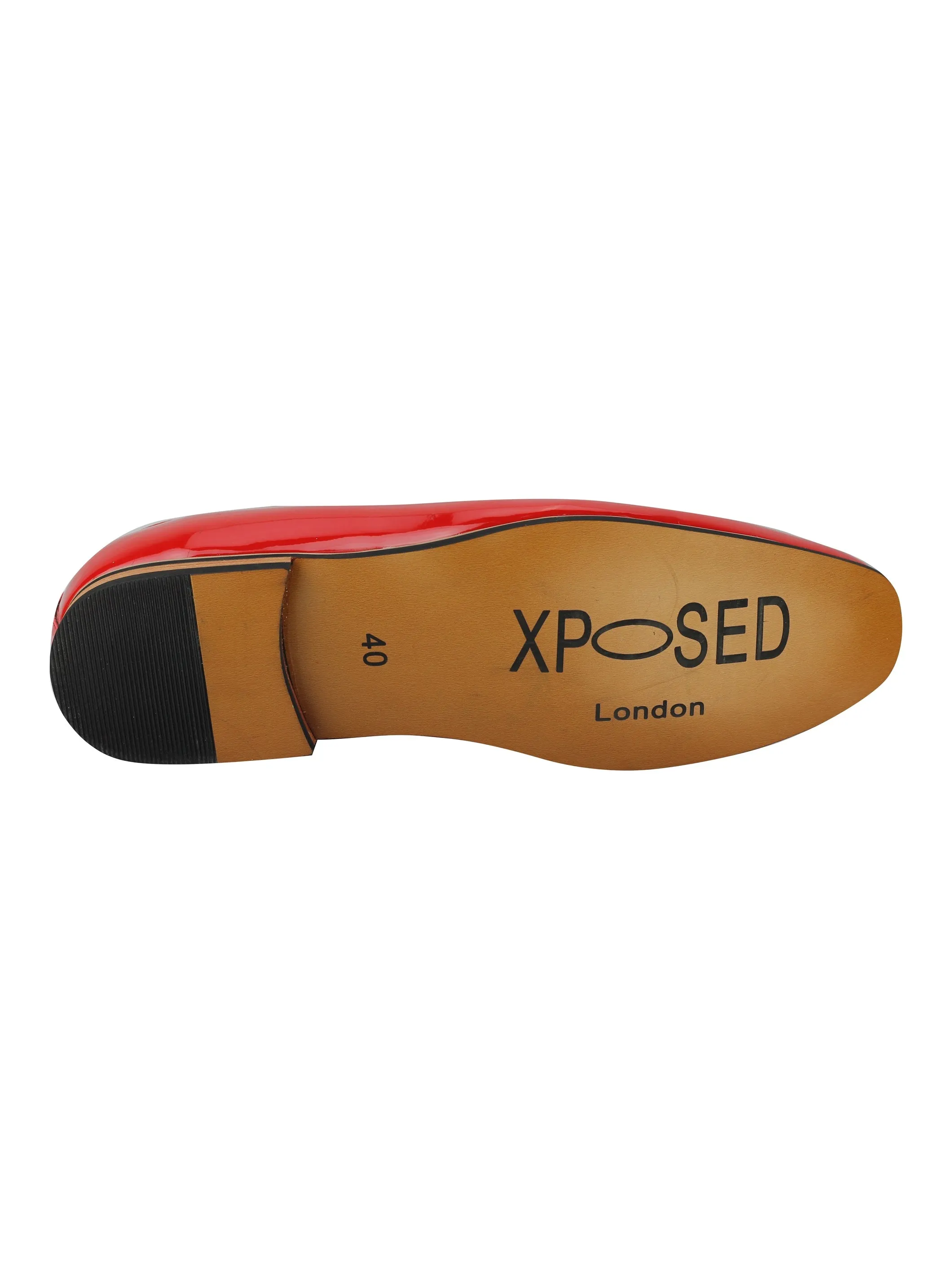 FAUX LEATHER SHINY SLIP ON SHOES IN RED