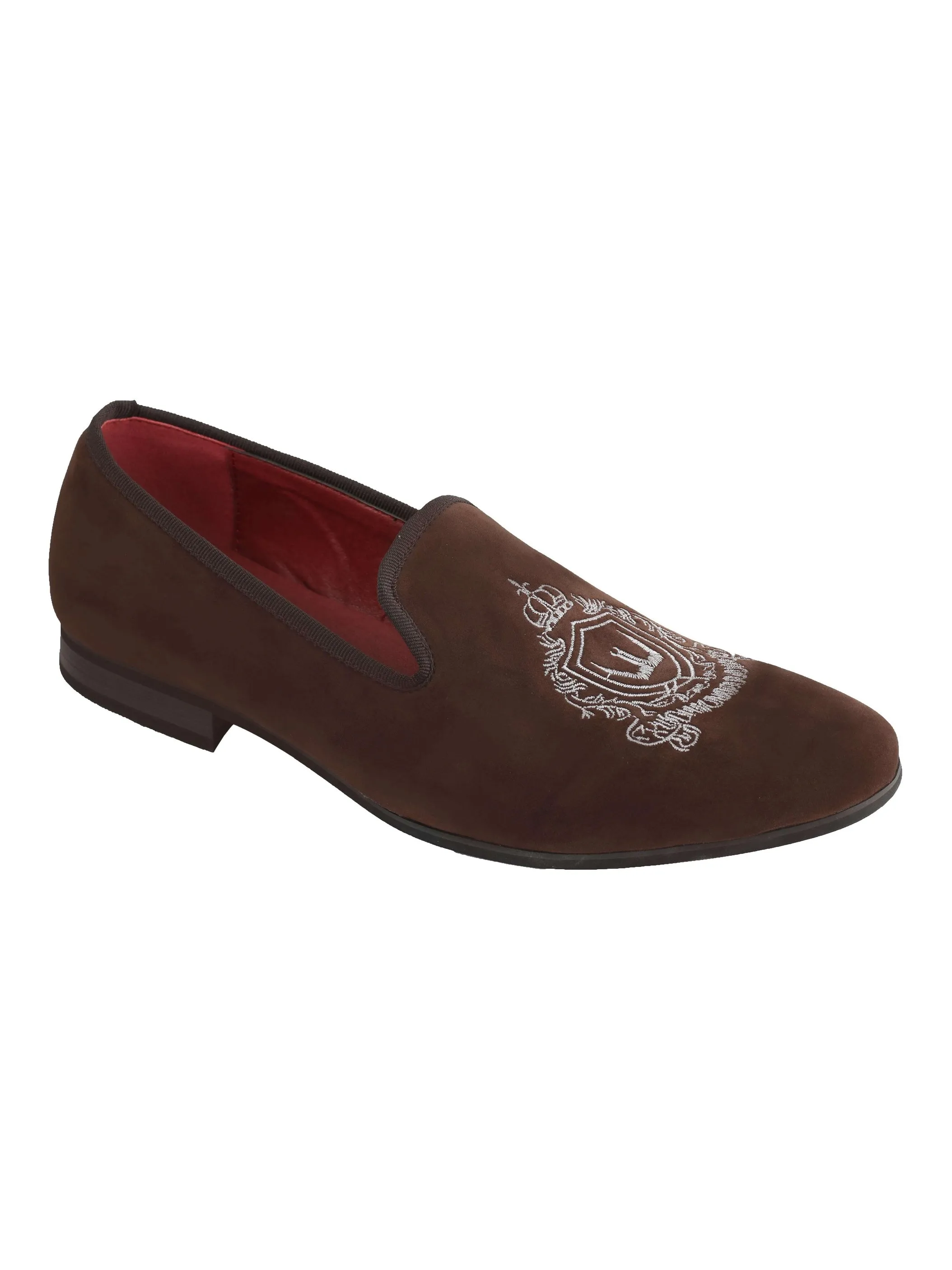 FAUX VELVET EMBROIDERY SUEDE LEATHER LOAFERS IN BROWN