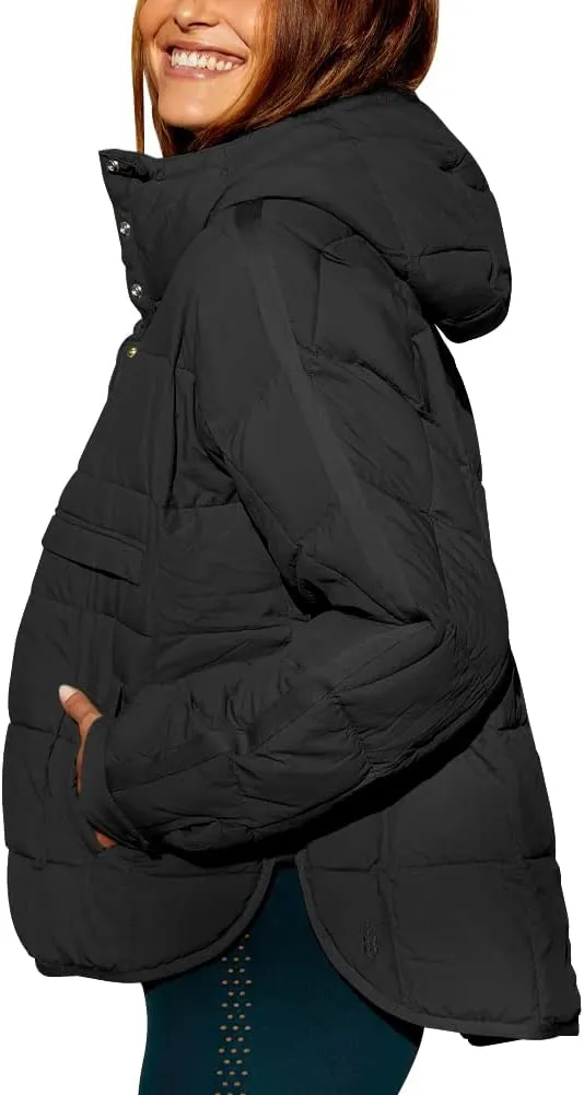 Fazortev Womens Oversized Puffer Jacket Quilted Dolman Hoodies Pullover Long Sleeve Lightweight Warm Tops Coat