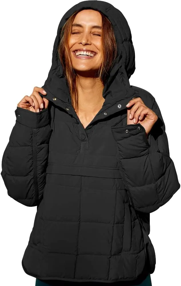 Fazortev Womens Oversized Puffer Jacket Quilted Dolman Hoodies Pullover Long Sleeve Lightweight Warm Tops Coat