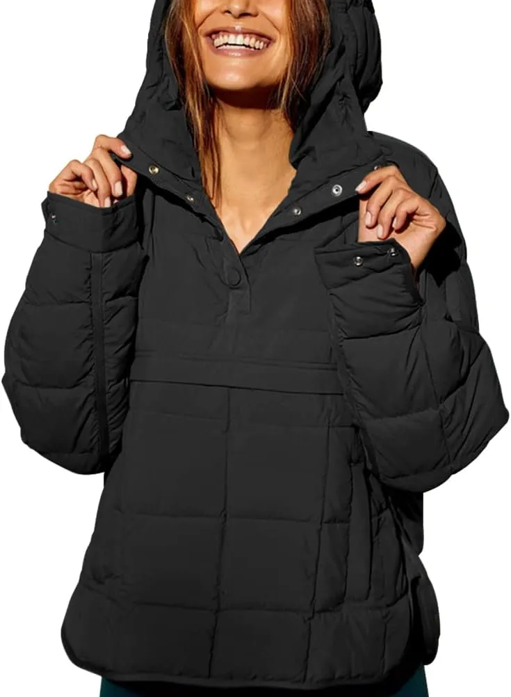 Fazortev Womens Oversized Puffer Jacket Quilted Dolman Hoodies Pullover Long Sleeve Lightweight Warm Tops Coat