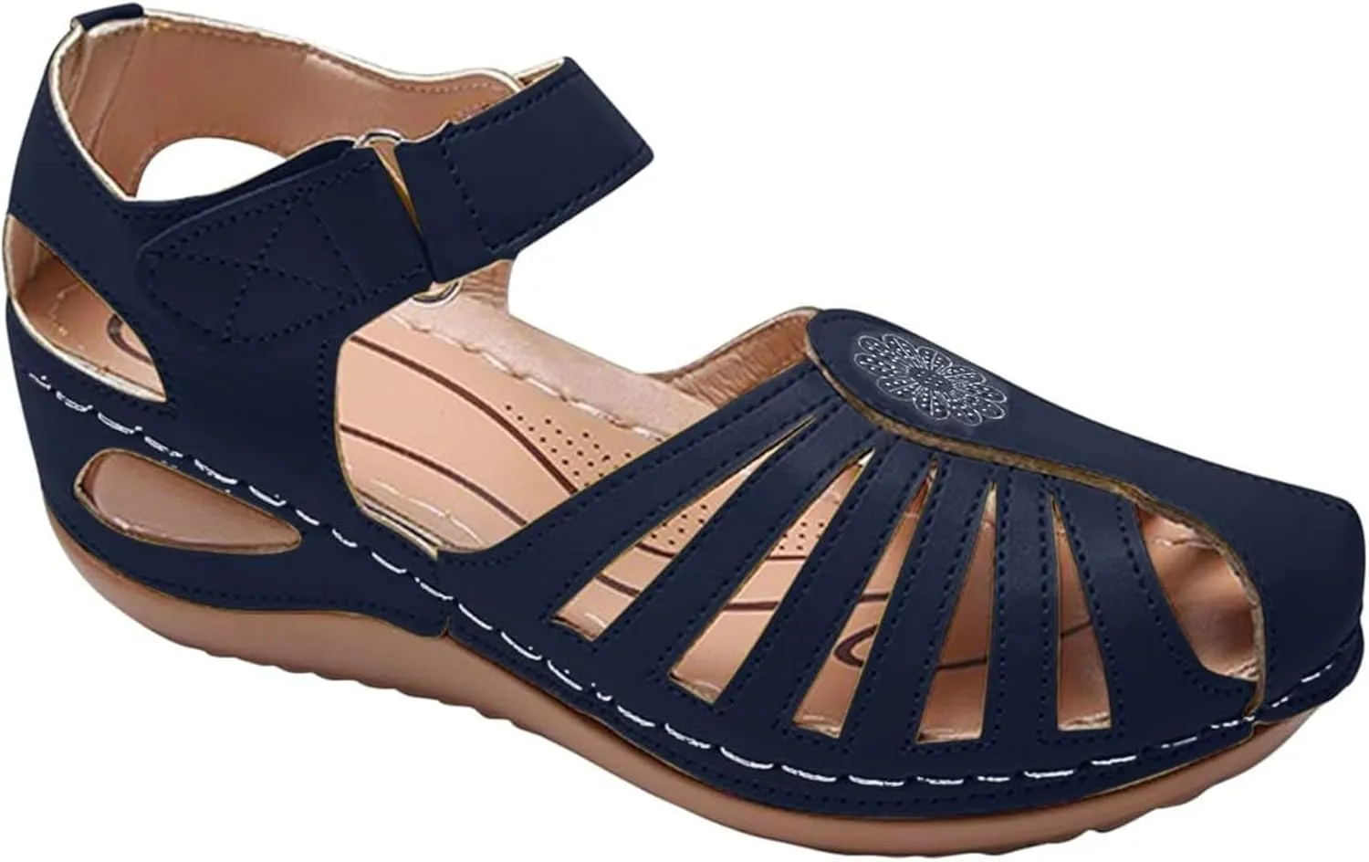 FFMA Sandals Womens Summer Wedge Sandals Closed Toe Ladies Orthopedic Sandal Roman Leather Sandals Platform Vintage Soft Wide Fit Summer Garden Shoes