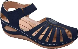 FFMA Sandals Womens Summer Wedge Sandals Closed Toe Ladies Orthopedic Sandal Roman Leather Sandals Platform Vintage Soft Wide Fit Summer Garden Shoes