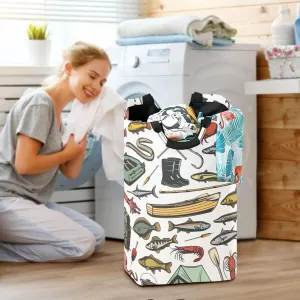 Fishery Gear Rods Boots Large Laundry Baskets Washing Hamper Bag Fishing Wooden Boats Dirty Clothes Storage Bin Toy book Clothing Holder With Handles For Home Bathroom Bedroom 50L