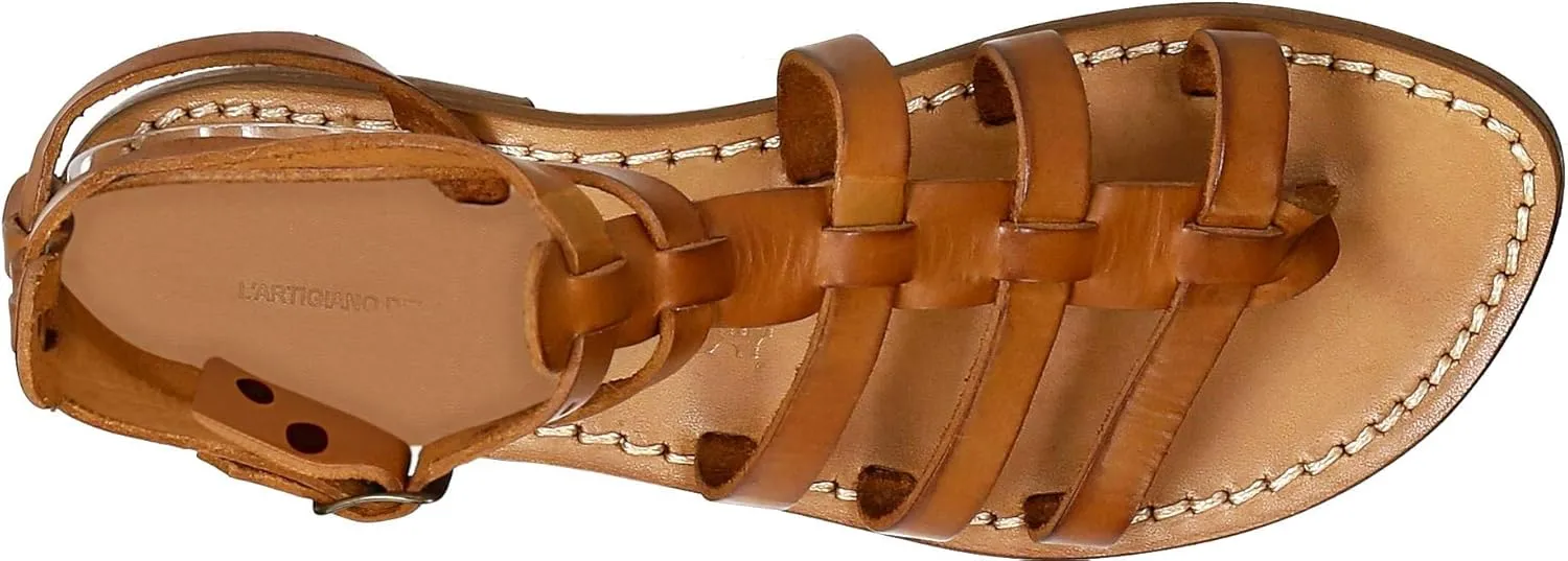 Flat Gladiator Sandals for Women Handmade in Italy in Cuir Leather