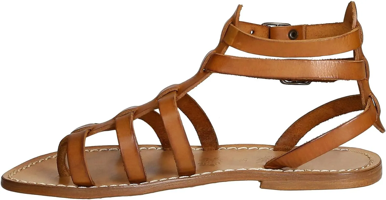 Flat Gladiator Sandals for Women Handmade in Italy in Cuir Leather