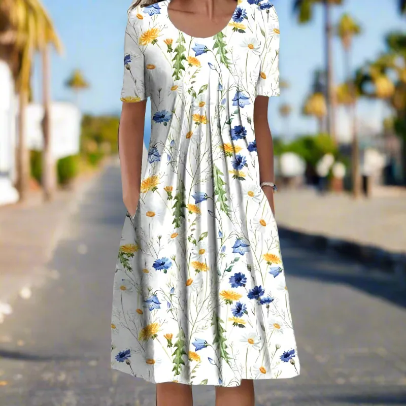 Floral Print A-Line Midi Dress | Cotton Blend | Feminine and Breezy