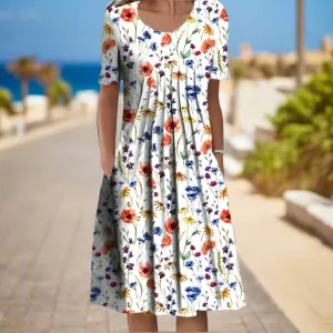 Floral Print A-Line Midi Dress | Cotton Blend | Feminine and Breezy