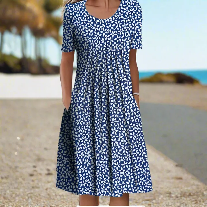 Floral Print A-Line Midi Dress | Cotton Blend | Feminine and Breezy