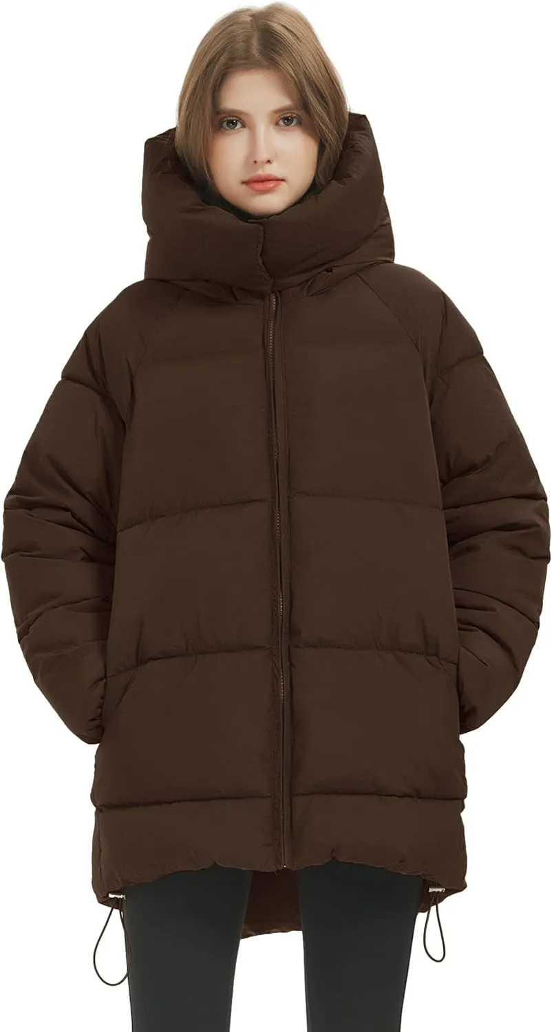 Flygo Womens Hooded Quilted Puffer Jacket Mid-Length Padded Warm Winter Heavyweight Coat Outerwear