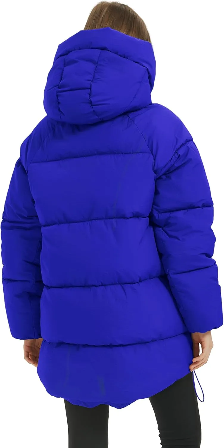 Flygo Womens Hooded Quilted Puffer Jacket Mid-Length Padded Warm Winter Heavyweight Coat Outerwear